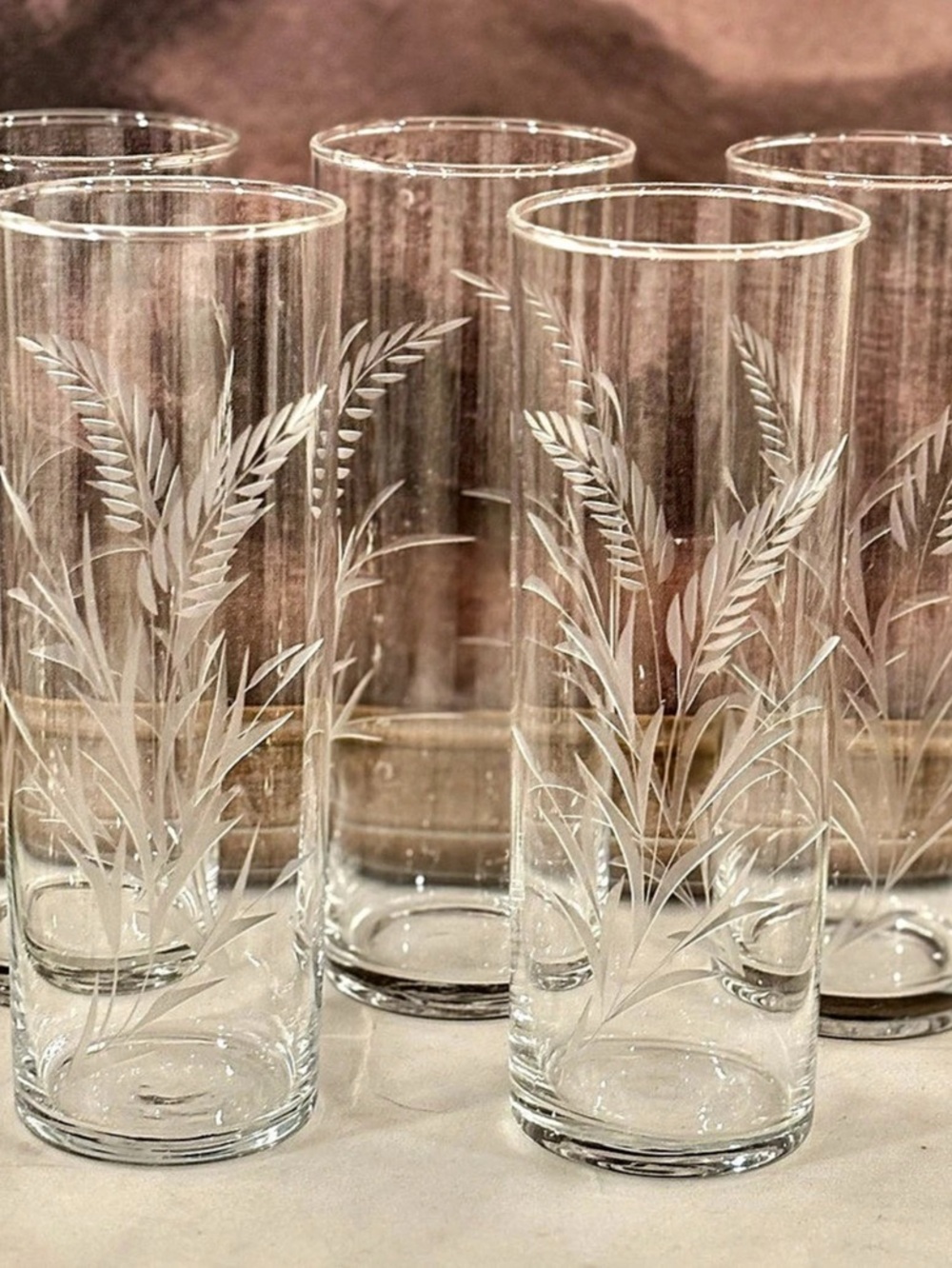 VINTAGE CZECH BOHEMIAN CRYSTAL HIGHBALL GLASSES • SET OF 5 🌾🥂 Holiday perfection